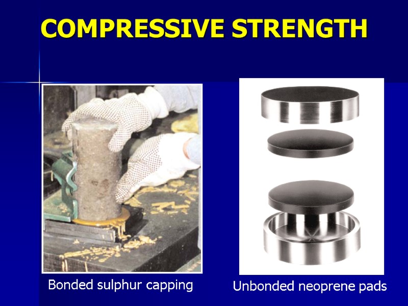 Bonded sulphur capping Unbonded neoprene pads COMPRESSIVE STRENGTH